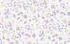 Image of Delphinium Collage Snowdrop quilting cotton by Janet Clare for Moda Fabrics. Features flowers on a white background. Cute Little Fabric Shop.