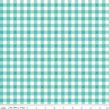 Barbie World Barbie PRINTED Gingham CD15024 Teal - Official Licensed Product - Official Licensed Product - Quilting Cotton Fabric