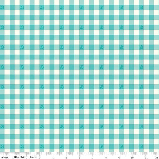 Barbie World Barbie PRINTED Gingham CD15024 Teal - Official Licensed Product - Official Licensed Product - Quilting Cotton Fabric