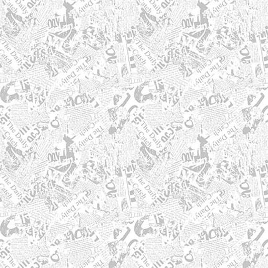 Image of By The Seashore The Daily Catch Newsprint Light Gray quilting cotton fabric by Claire Holliday, Features PATTERN on a color Background. Cute Little Fabric Shop.