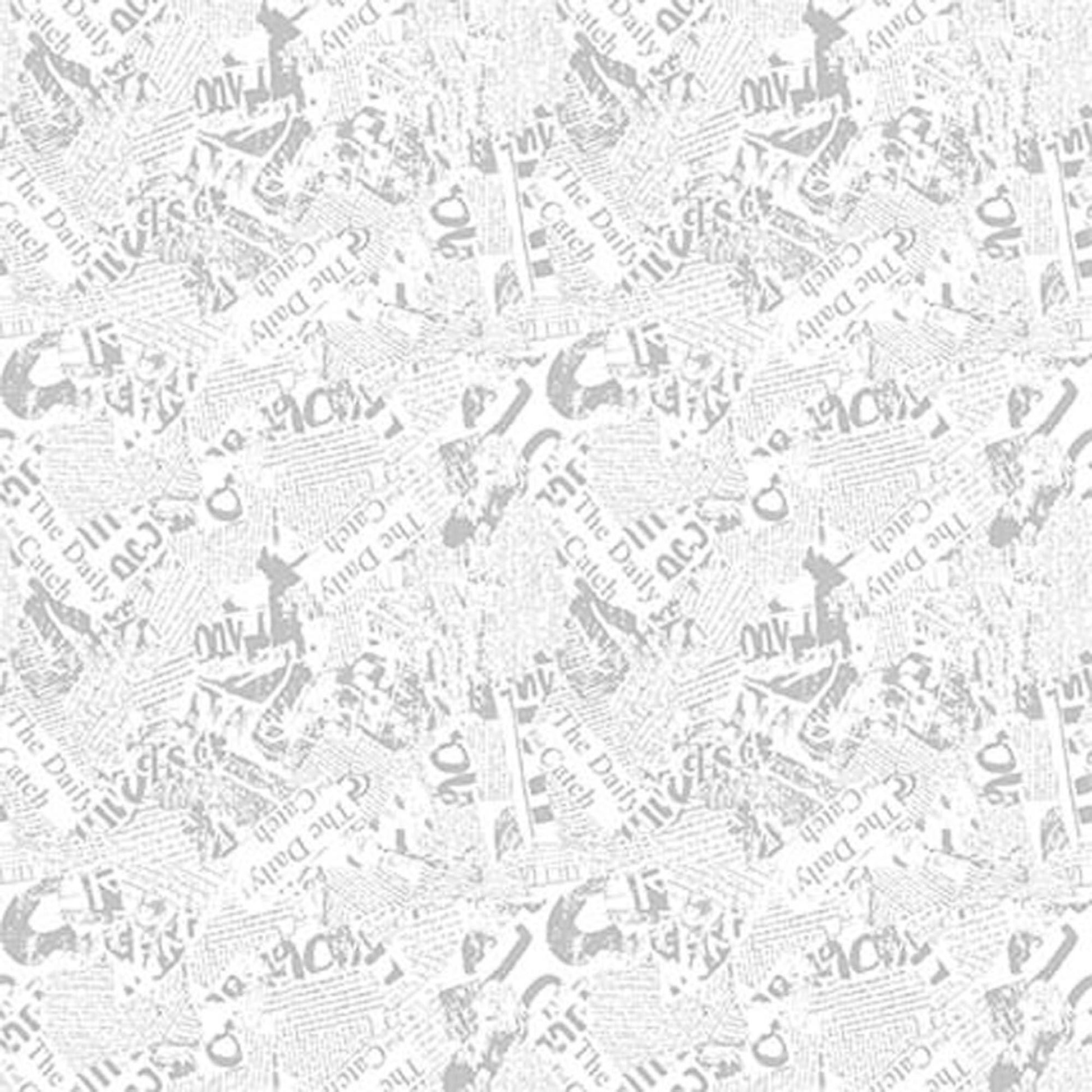 Image of By The Seashore The Daily Catch Newsprint Light Gray quilting cotton fabric by Claire Holliday, Features PATTERN on a color Background. Cute Little Fabric Shop.