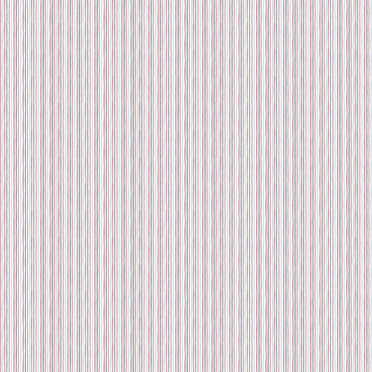 Image of By The Seashore Simple Stripes Red quilting cotton fabric by Claire Holliday, Features stripes on a red background. Cute Little Fabric Shop.