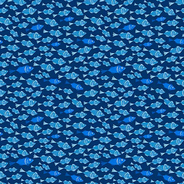 Image of By The Seashore Little Fish Dark Blue quilting cotton fabric by Claire Holliday, Features fish on a blue Background. Cute Little Fabric Shop.