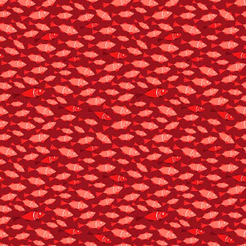 Image of By The Seashore Little Fish Red quilting cotton fabric by Claire Holliday, Features fish on a red background. Cute Little Fabric Shop.