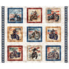 Stars, Stripes, & Steel Motorcycle Picture Patches Multi Cream Patriotic Fabric - 31695 - QT Fabrics Quilting Cotton Fabric