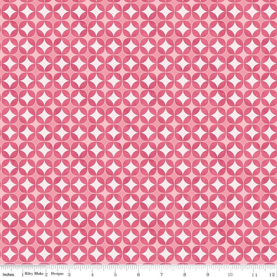 Image of Painted Petals Geo Circles Pink quilting cotton fabric by Lila Tueller for Riley Blake Designs. Features circles on a pink background. Cute Little Fabric Shop.
