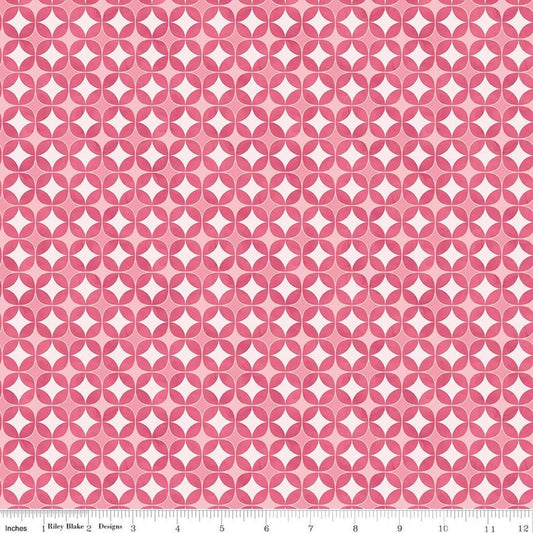 Image of Painted Petals Geo Circles Pink quilting cotton fabric by Lila Tueller for Riley Blake Designs. Features circles on a pink background. Cute Little Fabric Shop.
