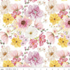 Image of Painted Petals Main White quilting cotton fabric by Lila Tueller for Riley Blake Designs. Features flowers on a white background. Cute Little Fabric Shop.