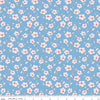 Image of Painted Petals Blossoms Blue quilting cotton fabric by Lila Tueller for Riley Blake Designs. Features flowers on a blue background. Cute Little Fabric Shop.