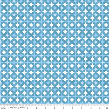 Image of Painted Petals Geo Circles Blue quilting cotton fabric by Lila Tueller for Riley Blake Designs. Features circles on a blue background. Cute Little Fabric Shop.