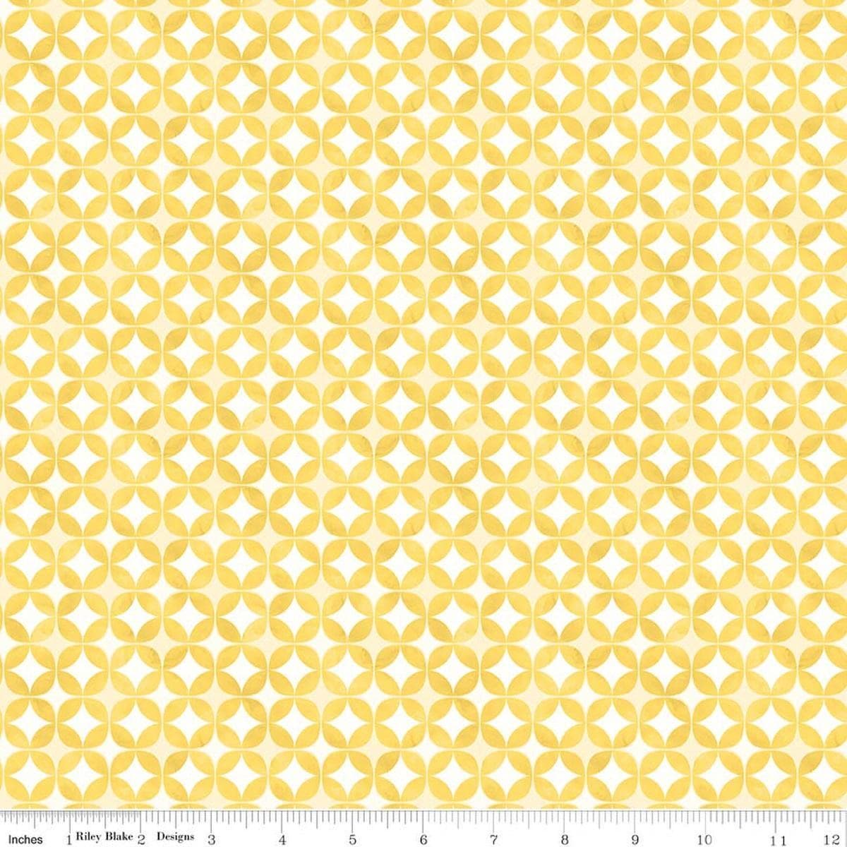 Image of Painted Petals Geo Circles Yellow quilting cotton fabric by Lila Tueller for Riley Blake Designs. Features circles on a yellow background. Cute Little Fabric Shop.