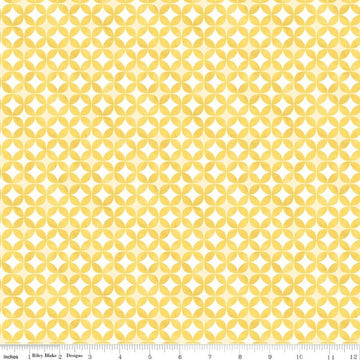 Image of Painted Petals Geo Circles Yellow quilting cotton fabric by Lila Tueller for Riley Blake Designs. Features circles on a yellow background. Cute Little Fabric Shop.