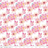 Image of Painted Petals Butterfly Floral White quilting cotton fabric by Lila Tueller for Riley Blake Designs. Features flowers on a white background. Cute Little Fabric Shop.