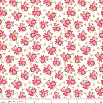 Image of Flourish Bouquet White quilting cotton fabric by Sue Daley for Riley Blake Designs. Features flowers on a white background. Cute Little Fabric Shop.