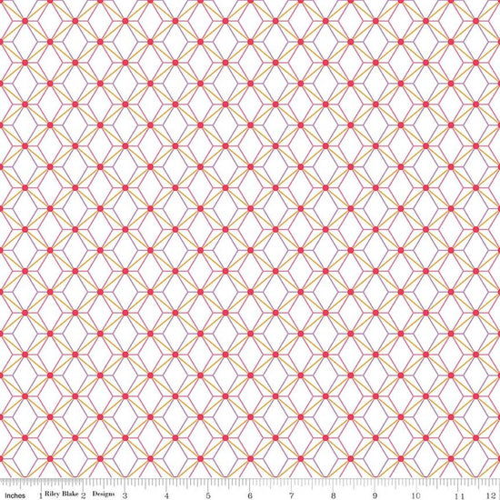 Image of Flourish Geometric White quilting cotton fabric by Sue Daley for Riley Blake Designs. Features a geometric pattern on a white background. Cute Little Fabric Shop.