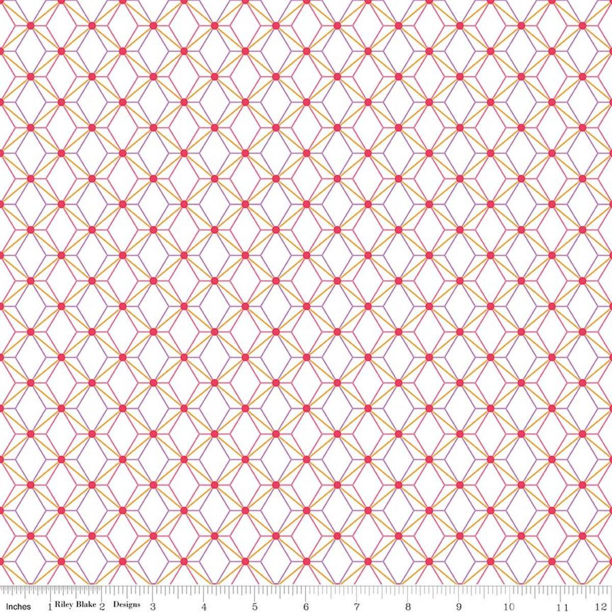 Image of Flourish Geometric White quilting cotton fabric by Sue Daley for Riley Blake Designs. Features a geometric pattern on a white background. Cute Little Fabric Shop.