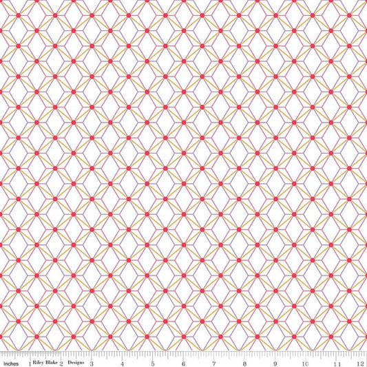 Image of Flourish Geometric White quilting cotton fabric by Sue Daley for Riley Blake Designs. Features a geometric pattern on a white background. Cute Little Fabric Shop.