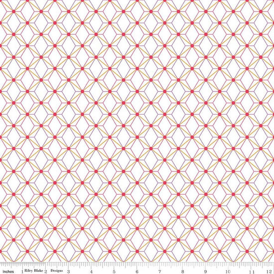 Image of Flourish Geometric White quilting cotton fabric by Sue Daley for Riley Blake Designs. Features a geometric pattern on a white background. Cute Little Fabric Shop.