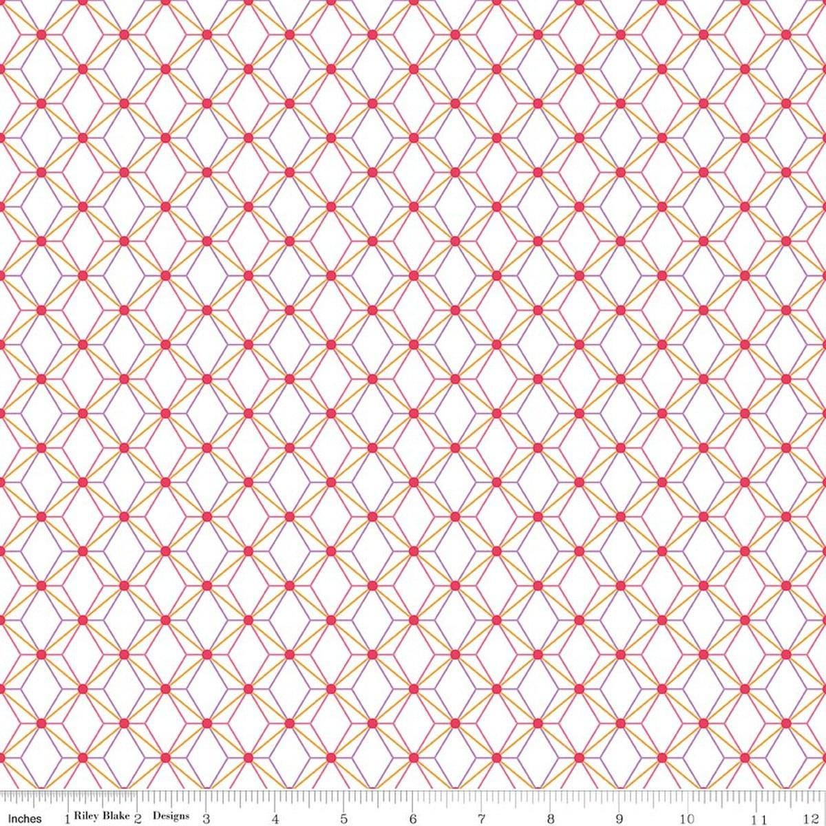 Image of Flourish Geometric White quilting cotton fabric by Sue Daley for Riley Blake Designs. Features a geometric pattern on a white background. Cute Little Fabric Shop.