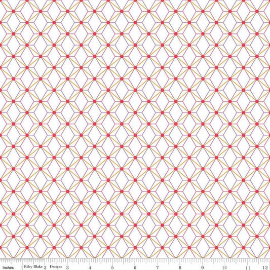 Image of Flourish Geometric White quilting cotton fabric by Sue Daley for Riley Blake Designs. Features a geometric pattern on a white background. Cute Little Fabric Shop.