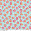 Image of Flourish Bouquet Aqua quilting cotton fabric by Sue Daley for Riley Blake Designs. Features flowers on a blue background. Cute Little Fabric Shop.