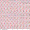 Image of Flourish Fantial Aqua quilting cotton fabric by Sue Daley for Riley Blake Designs. Features fan shapes on a blue and pink background. Cute Little Fabric Shop.
