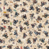 Image of Stars, Stripes, & Steel Grunge Biker Toss Tan quilting cotton fabric by Morris Creative Group for QT Fabrics. Features motorcycles on a cream background. Cute Little Fabric Shop.