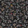 Image of Stars, Stripes, & Steel Grunge Biker Biker Toss Black quilting cotton fabric by Morris Creative Group for QT Fabrics. Features motorcycles on a black background. Cute Little Fabric Shop.