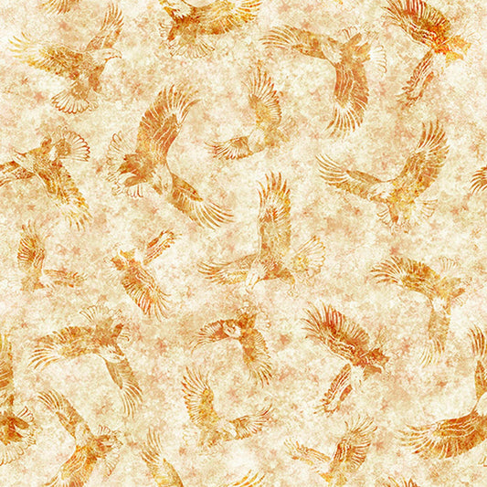 Image of Stars, Stripes, & Steel American Eagle Tonal Gold quilting cotton fabric by Morris Creative Group for QT Fabrics. Features tonal eagles on a cream background. Cute Little Fabric Shop.