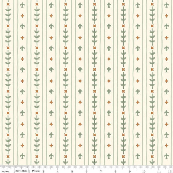 Image of Faraway Kingdom Royal Stripe Sand quilting cotton fabric by Natàlia Juan Abelló for Riley Blake Designs. Features stripes on a cream background. Cute Little Fabric Shop.