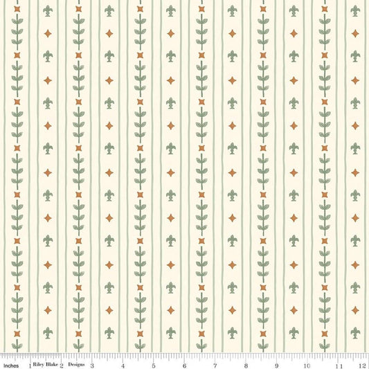 Image of Faraway Kingdom Royal Stripe Sand quilting cotton fabric by Natàlia Juan Abelló for Riley Blake Designs. Features stripes on a cream background. Cute Little Fabric Shop.