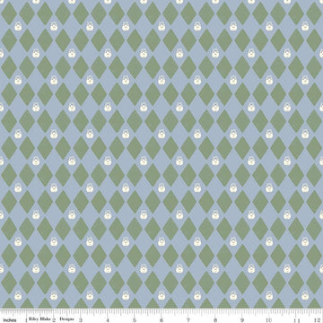 Image of Faraway Kingdom Harlequin Prince Sky quilting cotton fabric by Natàlia Juan Abelló for Riley Blake Designs. Features diamonds on a blue background. Cute Little Fabric Shop.