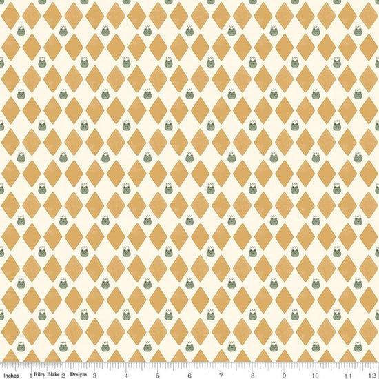 Image of Faraway Kingdom Harlequin Prince Sand quilting cotton fabric by Natàlia Juan Abelló for Riley Blake Designs. Features diamonds on a cream background. Cute Little Fabric Shop.