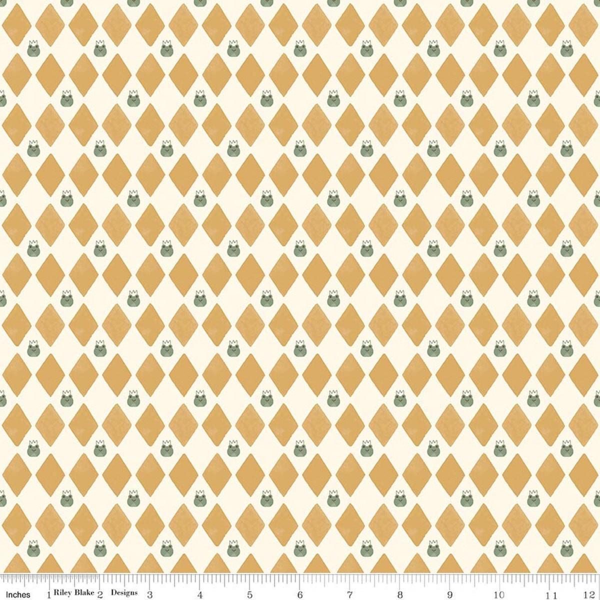 Image of Faraway Kingdom Harlequin Prince Sand quilting cotton fabric by Natàlia Juan Abelló for Riley Blake Designs. Features diamonds on a cream background. Cute Little Fabric Shop.