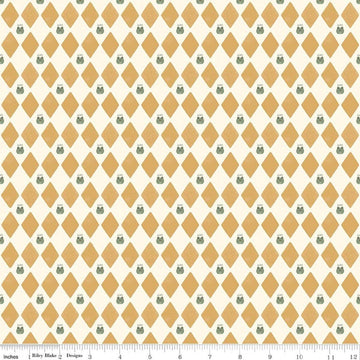 Image of Faraway Kingdom Harlequin Prince Sand quilting cotton fabric by Natàlia Juan Abelló for Riley Blake Designs. Features diamonds on a cream background. Cute Little Fabric Shop.