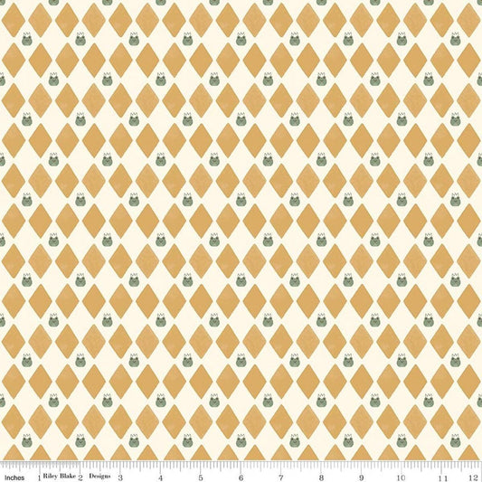 Image of Faraway Kingdom Harlequin Prince Sand quilting cotton fabric by Natàlia Juan Abelló for Riley Blake Designs. Features diamonds on a cream background. Cute Little Fabric Shop.