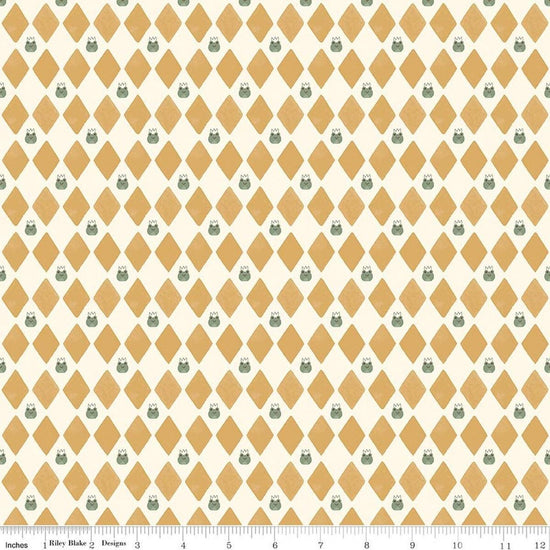 Image of Faraway Kingdom Harlequin Prince Sand quilting cotton fabric by Natàlia Juan Abelló for Riley Blake Designs. Features diamonds on a cream background. Cute Little Fabric Shop.