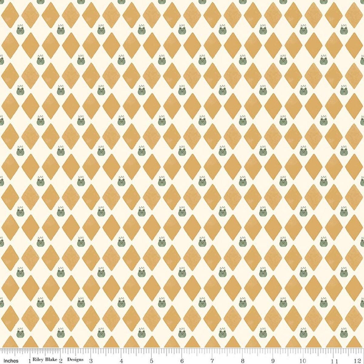 Image of Faraway Kingdom Harlequin Prince Sand quilting cotton fabric by Natàlia Juan Abelló for Riley Blake Designs. Features diamonds on a cream background. Cute Little Fabric Shop.