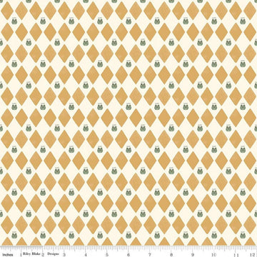 Image of Faraway Kingdom Harlequin Prince Sand quilting cotton fabric by Natàlia Juan Abelló for Riley Blake Designs. Features diamonds on a cream background. Cute Little Fabric Shop.