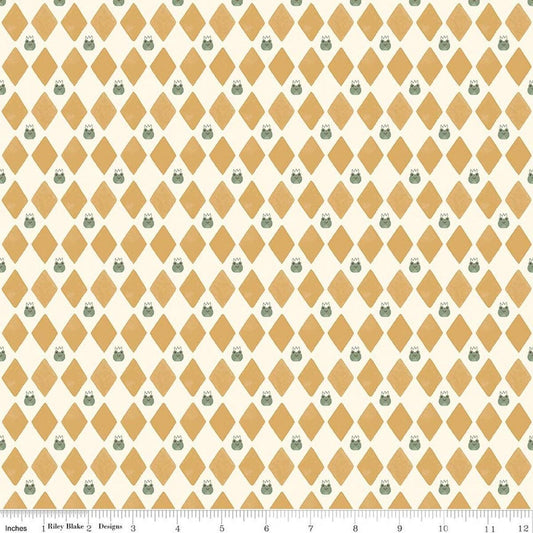 Image of Faraway Kingdom Harlequin Prince Sand quilting cotton fabric by Natàlia Juan Abelló for Riley Blake Designs. Features diamonds on a cream background. Cute Little Fabric Shop.