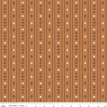 Image of Faraway Kingdom Royal Stripes Earth quilting cotton fabric by Natàlia Juan Abelló for Riley Blake Designs. Features stripes on a brown background. Cute Little Fabric Shop.