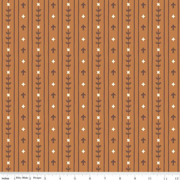 Image of Faraway Kingdom Royal Stripes Earth quilting cotton fabric by Natàlia Juan Abelló for Riley Blake Designs. Features stripes on a brown background. Cute Little Fabric Shop.