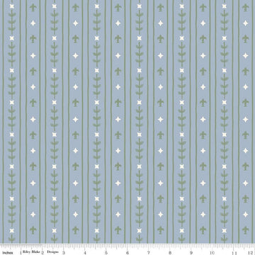 Image of Faraway Kingdom Royal Stripe Sky quilting cotton fabric by Natàlia Juan Abelló for Riley Blake Designs. Features stripes on a blue background. Cute Little Fabric Shop.