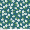 Image of Correspondence Hydrangeas Colonial Blue quilting cotton fabric by Beverly McCullough for Riley Blake Designs. Features flowers on a blue background. Cute Little Fabric Shop.