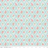 Image of Correspondence Stitched Flowers Washed Denim quilting cotton fabric by Beverly McCullough for Riley Blake Designs. Features flowers on a blue background. Cute Little Fabric Shop.