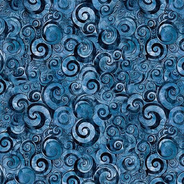 MINKY Mountain Splendor Scroll Geo Blue Swirl Fabric - 31586 - QT Fabrics 100% Polyester