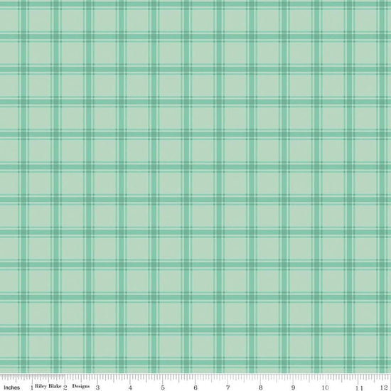 Image of Southern Charm Gingham Mint quilting cotton fabric by The RBD Designers for Riley Blake Designs. Features gingham on a green background. Cute Little Fabric Shop.