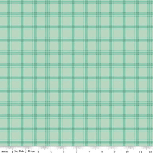 Image of Southern Charm Gingham Mint quilting cotton fabric by The RBD Designers for Riley Blake Designs. Features gingham on a green background. Cute Little Fabric Shop.