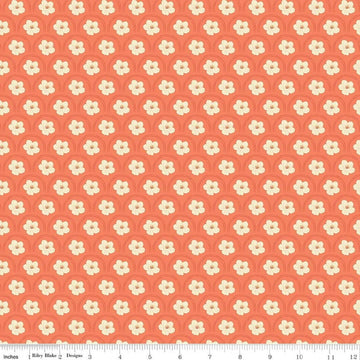 Image of Southern Charm Peach Blossoms Rouge quilting cotton fabric by The RBD Designers for Riley Blake Designs. Features flowers on an orange background. Cute Little Fabric Shop.