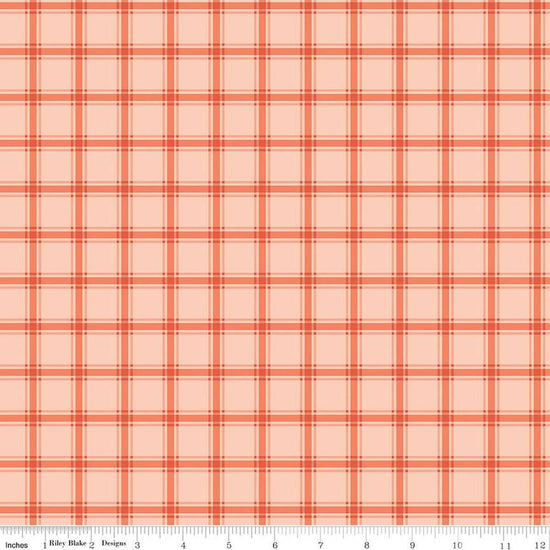 Image of Southern Charm Gingham Peaches 'n Cream quilting cotton fabric by The RBD Designers for Riley Blake Designs. Features gingham on an orange background. Cute Little Fabric Shop.